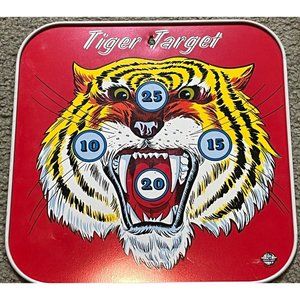 Nrmt! Ohio Arts VINTAGE Tin Litho Tiger Target 9” Bullseye Colorful Fun Wall Art
